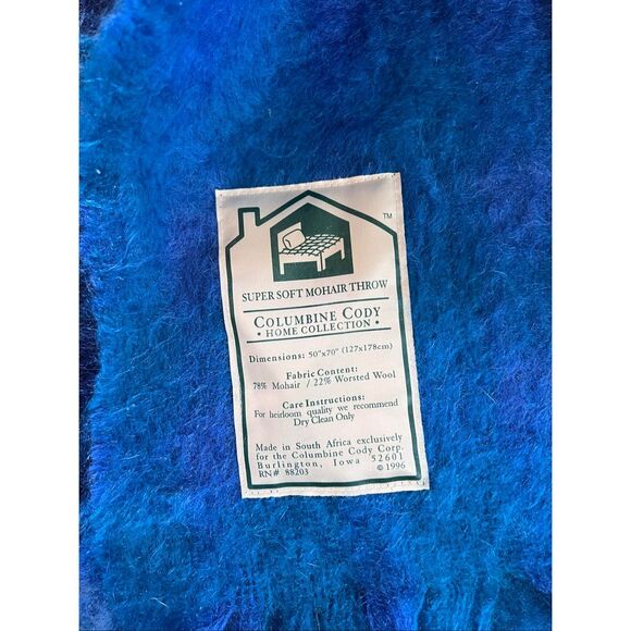 Vintage 1996 Mohair Wool Blue Plaid Blanket Throw 50x70” - Picture 2 of 6